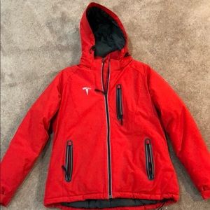 Red Tesla puffer jacket